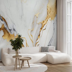 Gold Veins Marble Wallpaper: Peel and Stick Modern Wall Mural