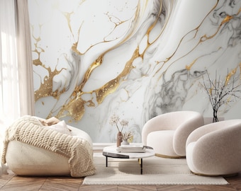 Gold Marble Wallpaper: Abstract Peel and Stick Mural
