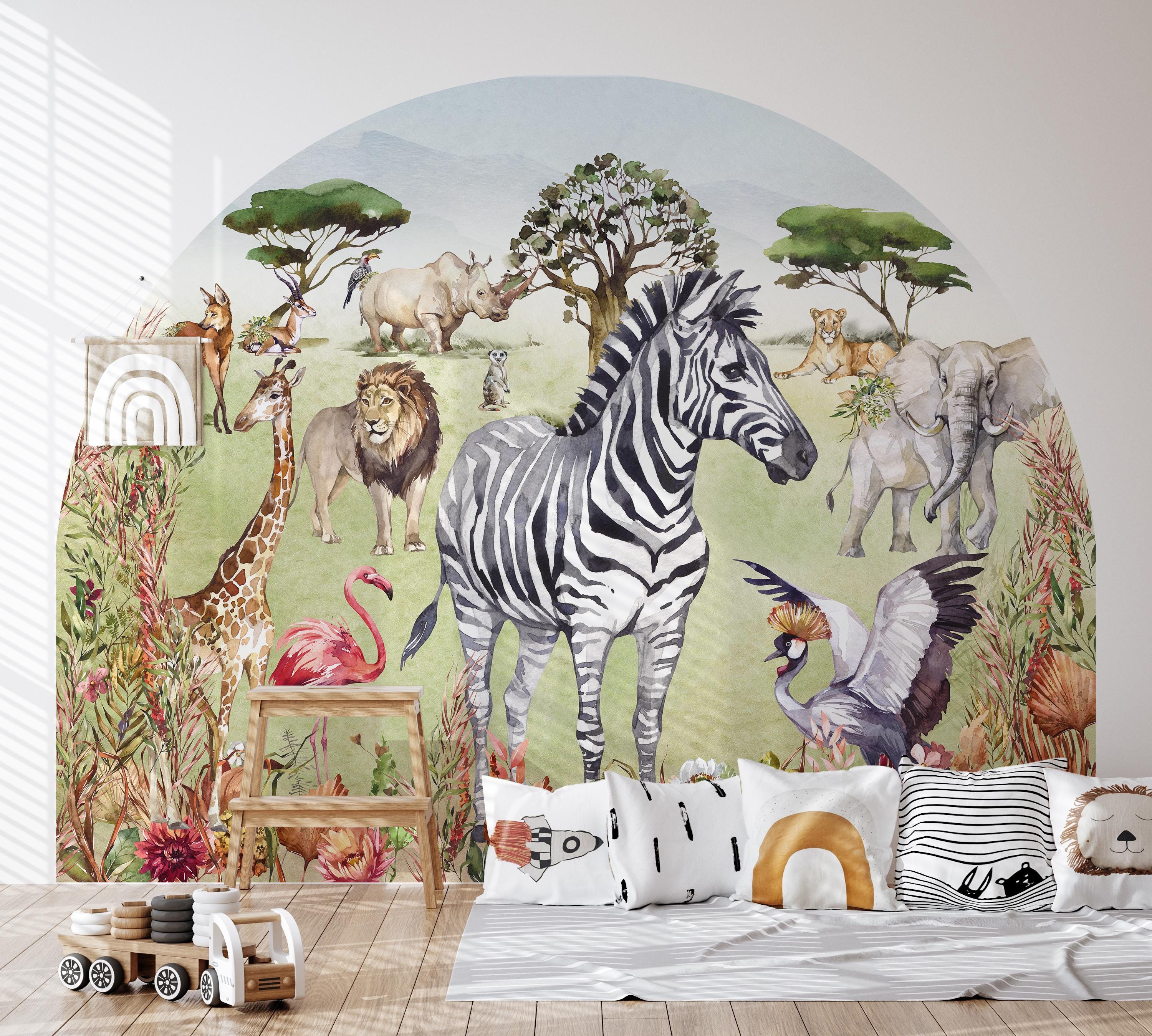 Zebra Arch Safari Animals Arch Wall Sticker, Savanna Zebra Peel and Stick Wall ...