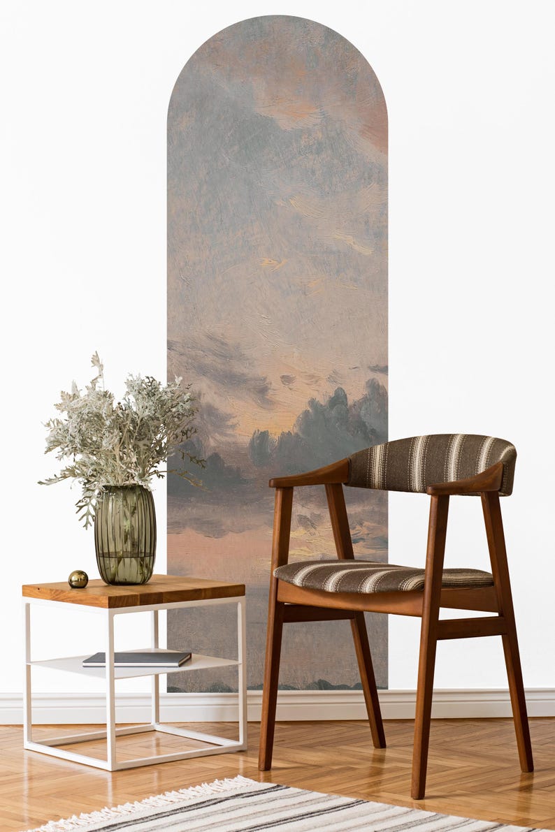 Vintage Sky Landscape Arch Wall Decal: Scenic Cloud Mural (Peel and Stick) Landscape Self-Adhesive Mural Arch Design, Removable Vintage Arch Sticker for Classic Home Decor. Perfect for nature-inspired wall art living rooms, bedrooms, or offices, this elegant decal brings the serene beauty of a rustic forest into your space. Easy to apply and remove, it’s ideal for adding a timeless, countryside charm to any room, creating a cozy and inviting atmosphere with its detailed, vintage-inspired design