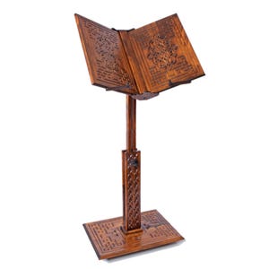 Adjustable Wooden Book Stand: Carved Quran, Bible, Torah Holder
