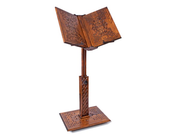 Adjustable Wooden Book Stand: Carved Quran, Bible, Torah Holder