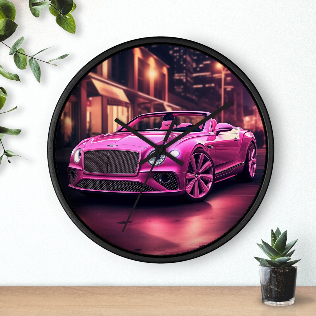 Wall Clock, Pink Bentley Design, Exotic Pink Barbie Car, Fancy Wall ...