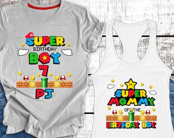 Personalized Super Mario Birthday Family Tee, Super Mario Birthday Raglan Shirt, Family Matching Tee, Super Mario Brothers Birthday Top Tank