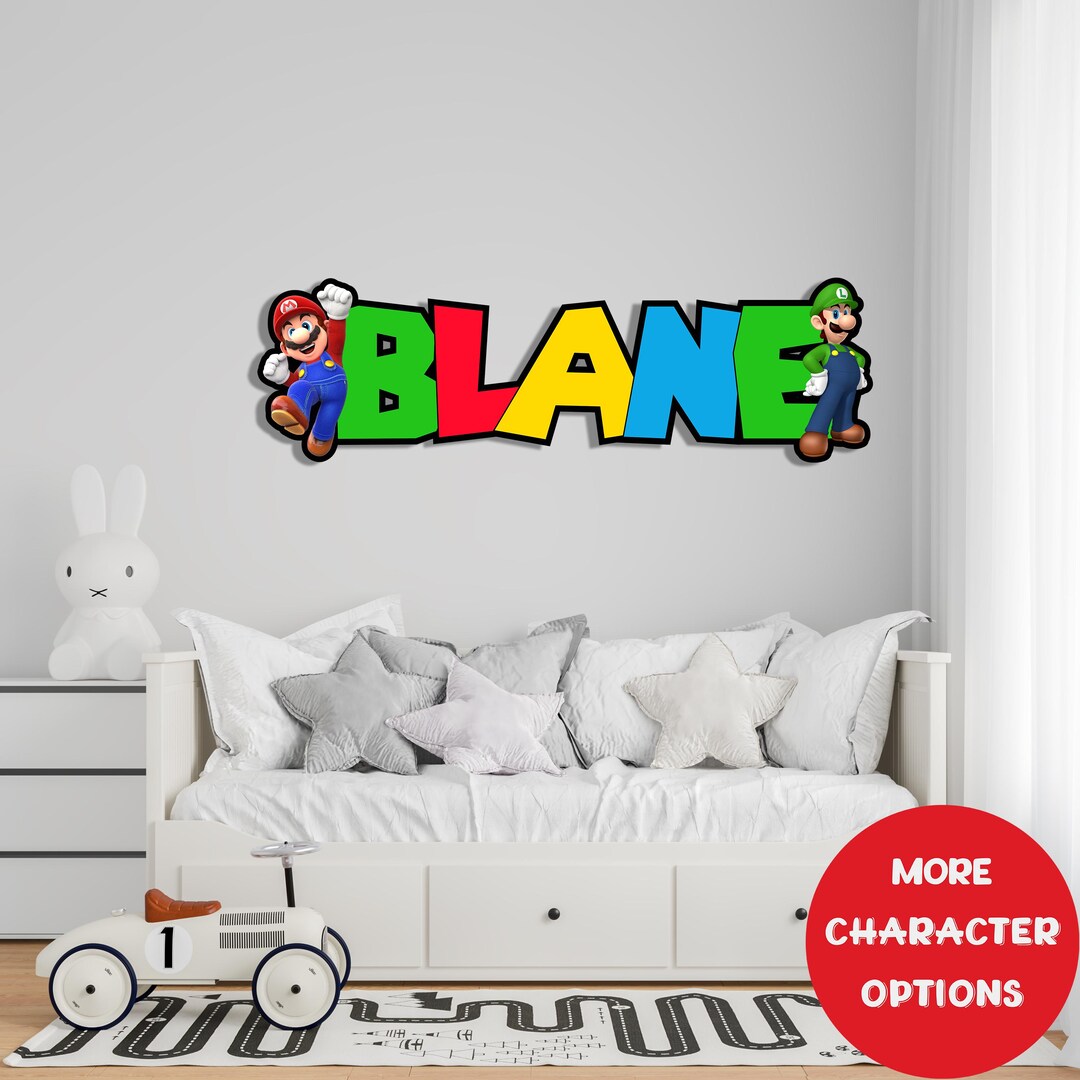 Super Mario Luigi Kids Baby Nursery Room Door Decor Custom Wooden Wall ...