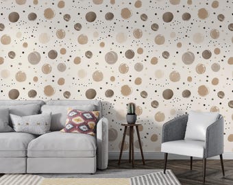 Beige Polka Dot Self Adhesive Wallpaper, Neutral Removable Wall paper, Modern Peel and Stick Wall covering for Living Room, Bedroom, Nursery