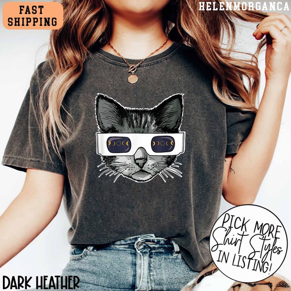Solar Eclipse Cat Wearing Glasses Shirt, America Totality 04.08.24 Shirt, Moon Astronomy Shirt, Solar Eclipse Souvenir Gift For Cat Lover
