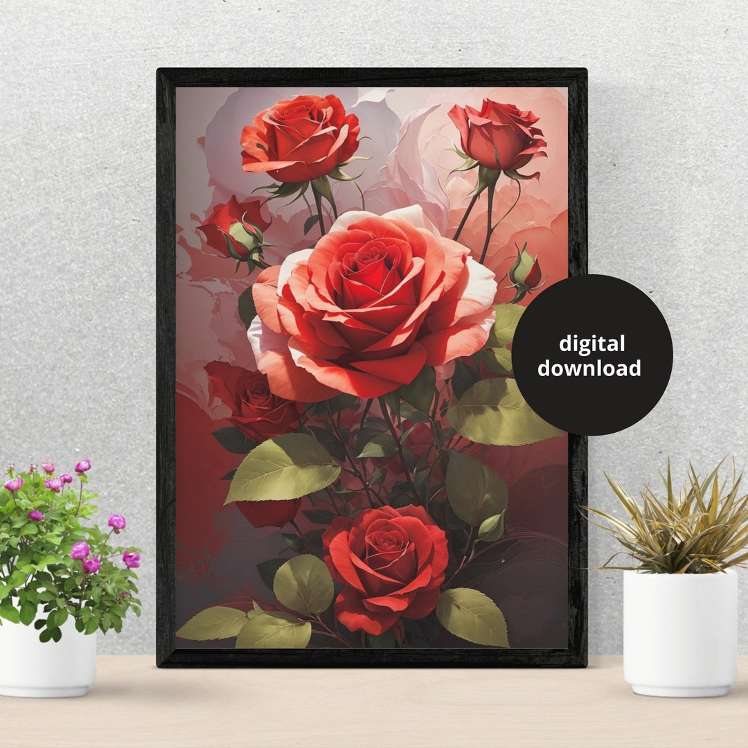 Red Rose Wall Art | DIGITAL DOWNLOAD | Printable Wall Art | JPG ...