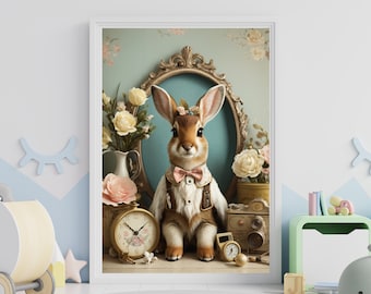 Vintage Bunny Rabbit Print, Nursery Rabbit Decor (Digital Download)