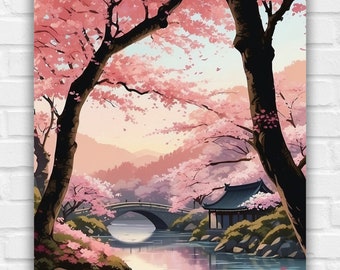 Sakura Tree Cherry Blossom Print: Japanese Spring Landscape (Digital Download)