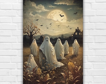 Vintage Halloween Ghosts Art Print, Spooky Wall Decor (Digital Download)