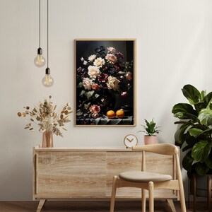 Moody Flower Painting | Printable Wall Art | Vintage Floral Wall Art | Antique Art Print | Farmhouse Wall Art | Moody Botanical Oil Painting