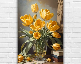 Impression de tulipes jaunes : art mural botanique floral abstrait (téléchargement numérique)