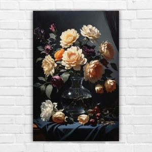 Moody Floral Art, Vintage Wall Art, Dark Academia Print, Antique Wall Decor,  Flowers Wall Art, Digital DOWNLOAD PRINTABLE Art