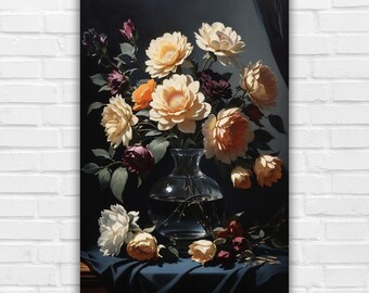 Stimmungsvolles Blumenmuster: Vintage Dark Academia Wandkunst (Digitaler Download)