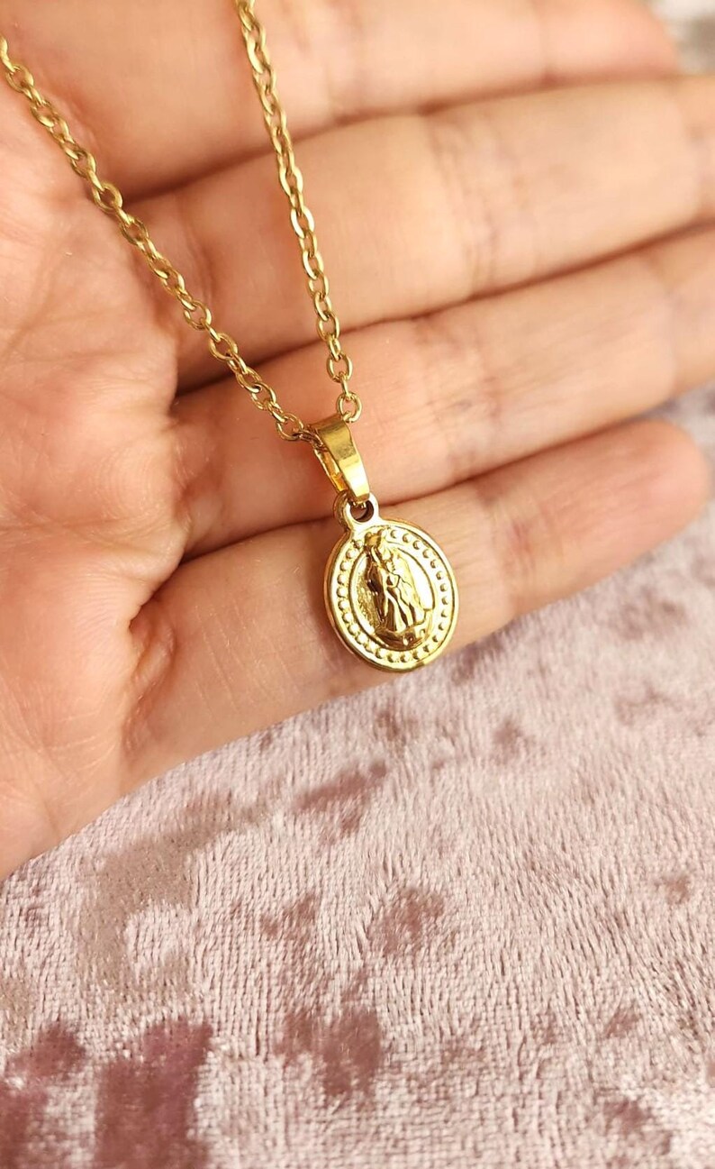 Tiny Gold Plated Our Lady of Guadalupe Pendant Necklace - Stainless ...
