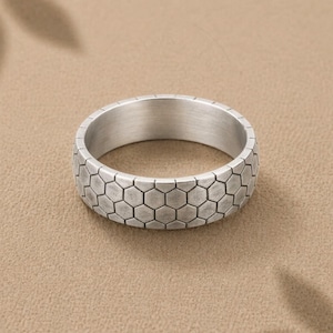 Turtle Shell Men's Ring, 925 Sterling Silver Band, Hexagon Pattern Wedding Ring For Men, Minimalist Promise Ring, Gift For Him.