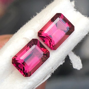 Natural Tourmaline Octagon Pair, Pomegranate Seed Color Tourmaline, Tourmaline For Earrings, Loose Tourmaline, Reddish Pink Tourmaline