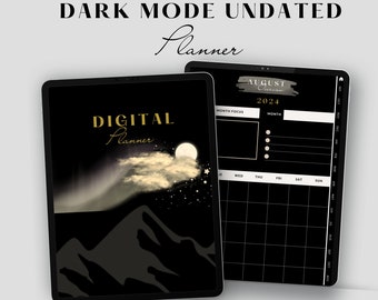 Undated Dark Mode Digital Planner For GoodNotes & Notability, Black Planner For iPad, Digital Planner GoodNotes, Aesthetic Planner, Dark
