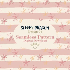 Stripes and Flowers Seamless Pattern - Spring Pattern - Digital Download - Hand-drawn
