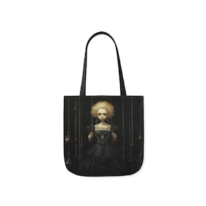 Ellara&#39;s Tote | Canvas Tote Bag | Double Sided Design | Gold Ornamented Artful Print | Noir Cute Gothic Tote