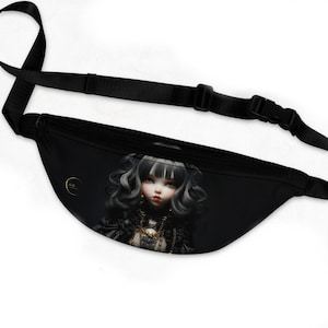 Raveena's Moon Geldbörse | Umhängetasche, Sling Bag | Dunkel Mond Tasche | Schwarz und Gold Doll Illustrierte Niedliche Gothic Gürteltasche