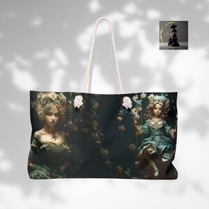 Large Tote Bag, Azure Blue Floral Fantasy Artful Design, Comprehensive Durable Everyday Bag