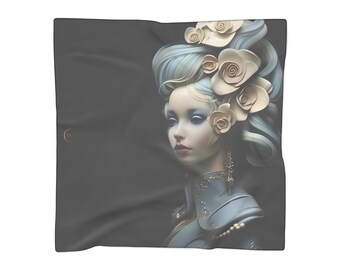 Chiffon Scarf Sheer Sky Blue : Fantasy Floral Art Printed Design