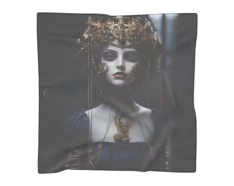 Scarf Sheer Chiffon Celestial Blue | Elegant Art Print Wrap with Gold Accents