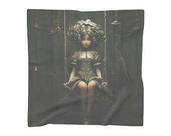 Scarf Sheer Chiffon : Girl on Swing in Forest Green | Steampunk Artful Doll