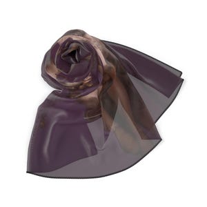 Enchanting Figure Scarf in Purple Mauve | Unique Art Print Fashion Accessory | Lyra's Scarf | Chiffon Sheer Scarf