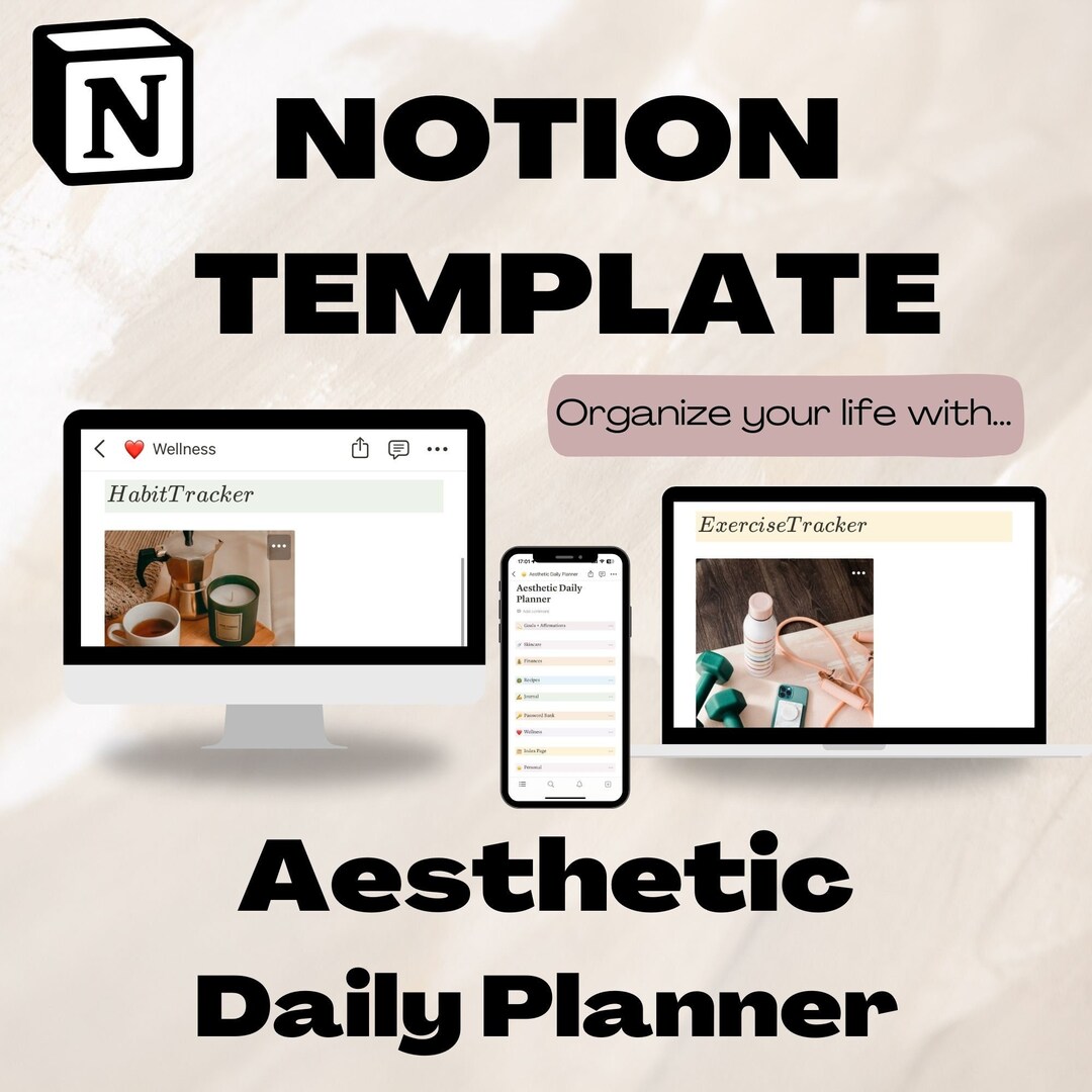 Aesthetic Daily Planner Notion Template Digital Notion Etsy