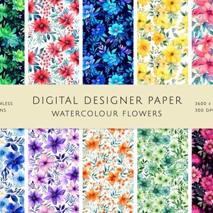 Seamless Watercolour Floral Patterns, Digital Paper, Digital Download, Scrapbook Paper, Digital Pattern, Repeating Pattern, Commercial Use