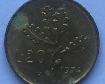 Rare 20 Lire coin, 1974.