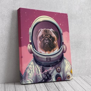 Custom Astronaut Pet Portrait, Space Dog and Cat, Personalized Pet