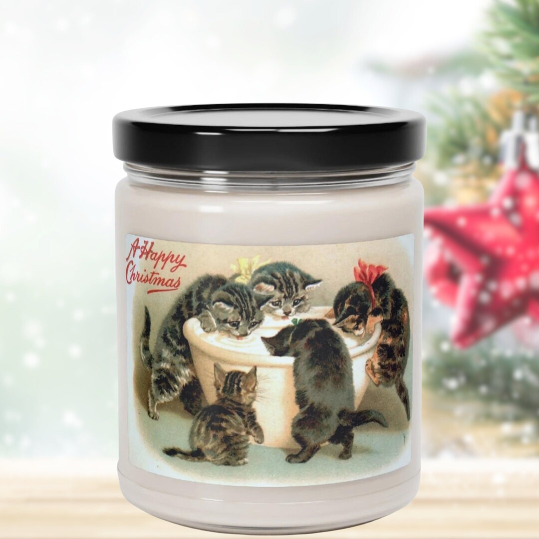 Retro Kittens Christmas Scented Soy Candle, Christmas Candles,vintage