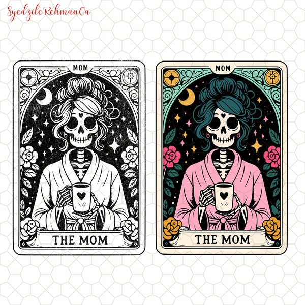 The Mom Funny Tarot Card Png, Witchy Trendy Mama Skull Coffee Png, The Overcaffeinated Mom In Antique Finish Png, Celestial Mom Gift for Mom