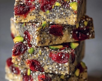 No-Bake Pistachio Cranberry Chia Bars Recipe | Vegan Snack (PDF)