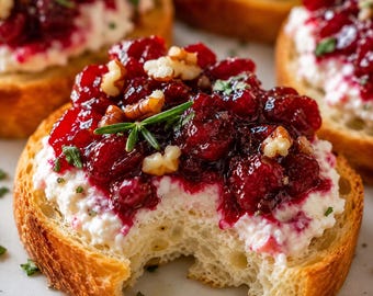 Festive Holiday Cranberry Cheese Toasts Recipe - Printable PDF
