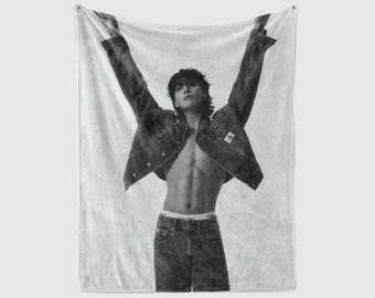 Jungkook Abs Photo Sherpa Blanket, 2023 Jungkook JK Velveteen Fleece Woven Blanket, Custom Gift for Army and K-Pop Fans, Yoongi Marry Me