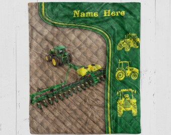 Personalized Tractor Quilt Set Farm Tractor Quilt Blanket & Pillowcases Custom Name Quilt Bedding Set Gift for Farmer Grandpa Dad Living