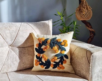 Housses de coussin fleuries brodées - Housse de coussin décorative - Coussin fleuri - Coussin brodé - Housse de coussin capitonné - Cadeau déco