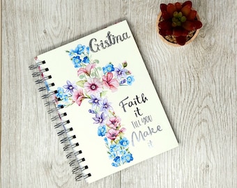 Personalized Prayer Journal with Christian Phrase, Bible Study Notebook