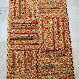 Natural Jute and cotton Rug, cut Design Jute Rug, Rectangular Jute Rug, Home Decor rug