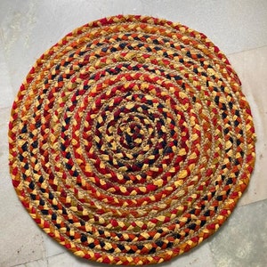 Natural Jute And Cotton round Design Jute Rug, Home Decor rug