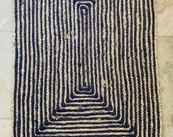 Transform Your Room with a Blue and White Rectangular Jute Rug - SEO Optimized