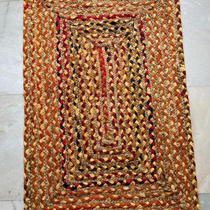 Natural Jute And cotton  Rug,  Design Jute Rug, Rectangular Jute Rug, Home Decor rug