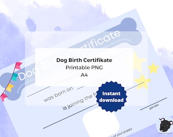 Dog Birth Certificate Template | Printable Puppy Memento (Digital Download)
