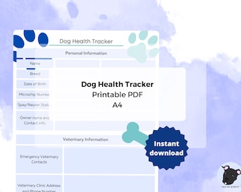Registro de salud canina / Historial médico de mascotas (PDF imprimible)
