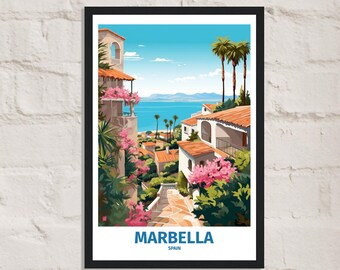 Marbella Travel Poster, Wall Art Print Marbella, Home decoration gift Marbella Spain, Poster painting Marbella Spain illustration